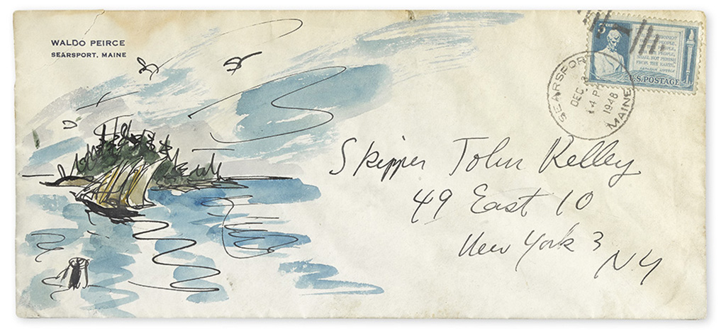 PEIRCE, WALDO. Group of 5 Autograph Letters Signed, W or WP or Waldo, each illustrated with a watercolor or graphite drawing on t